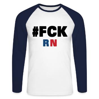 Fck rn - Unisex Long Sleeve Baseball T-Shirt - white/navy - Front - Nik (191cm)