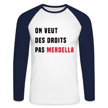 We want rights, not Merdella - Unisex Long Sleeve Baseball T-Shirt - white/navy - Front - Nik (191cm)