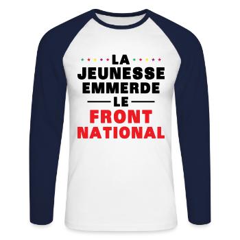 Fuck the National Front - Unisex Long Sleeve Baseball T-Shirt - white/navy - Front - Nik (191cm)