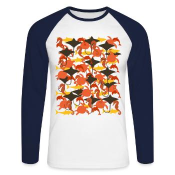 Ocean Camouflage – marine life in camouflage style - Unisex Long Sleeve Baseball T-Shirt - white/navy - Front - Nik (191cm)