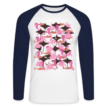 Ocean Camouflage – Meeresleben im Tarnstil - Unisex Baseballshirt langarm - Weiß/Navy - Vorne - Nik (191cm)