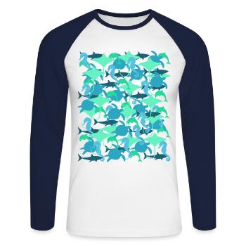 Ocean Camouflage – marine life in camouflage style - Unisex Long Sleeve Baseball T-Shirt - white/navy - Front - Nik (191cm)