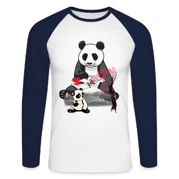 Panda Panda Bear Asia China Mountains Mountains Nature - Unisex Long Sleeve Baseball T-Shirt - white/navy - Front - Nik (191cm)
