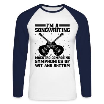 Musicien Auteur-compositeur Chanteur Musicien Musique Musique Pr - T-shirt baseball manches longues Homme - blanc/marine - Devant - Nik (191cm)