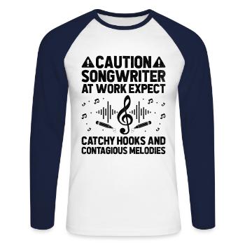 Musicien Auteur-compositeur Chanteur Musicien Musique Musique Pr - T-shirt baseball manches longues Homme - blanc/marine - Devant - Nik (191cm)