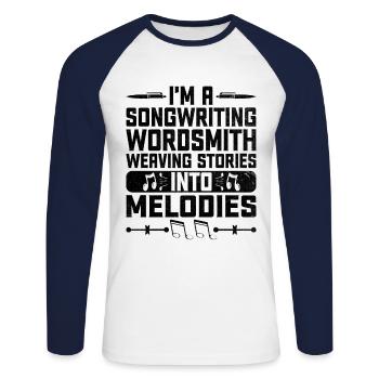 Musicien Auteur-compositeur Chanteur Musicien Musique Musique Pr - T-shirt baseball manches longues Homme - blanc/marine - Devant - Nik (191cm)