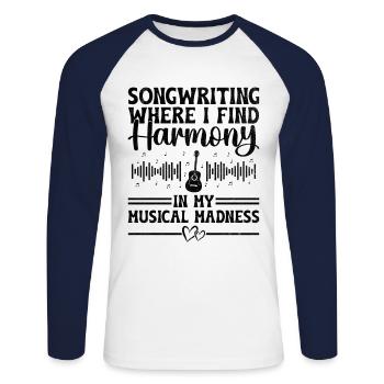 Musicien Auteur-compositeur Chanteur Musicien Musique Musique Pr - T-shirt baseball manches longues Homme - blanc/marine - Devant - Nik (191cm)
