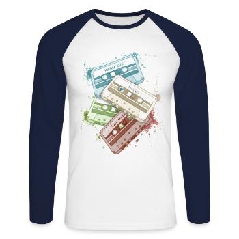 Retro Watercolor Tapes Cassettes Oldschool Mixtapes - Unisex Long Sleeve Baseball T-Shirt - white/navy - Front - Nik (191cm)