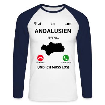 Andalusien Spanien Urlaub Idee - Unisex Baseballshirt langarm - Weiß/Navy - Vorne - Nik (191cm)