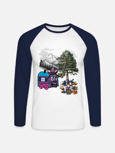 Witch Witches Halloween Construction Trailer - Unisex Long Sleeve Baseball T-Shirt - white/navy