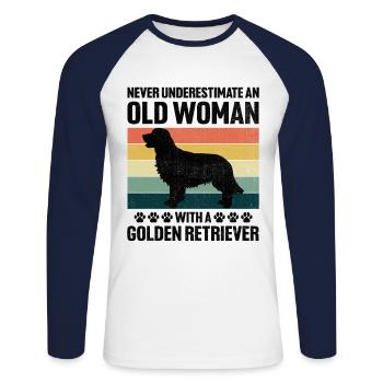 Unterschätzen Sie niemals eine alte Frau mit einem goldenen Ret - Unisex Baseballshirt langarm - Weiß/Navy - Vorne - Nik (191cm)