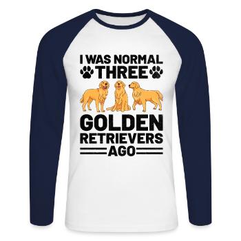 Ich war normal drei Golden Retriever vor GR Retrie - Unisex Baseballshirt langarm - Weiß/Navy - Vorne - Nik (191cm)