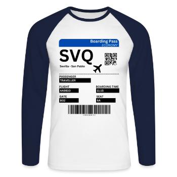 Sevilla Flugticket Urlaub Spanien - Unisex Baseballshirt langarm - Weiß/Navy - Vorne - Nik (191cm)
