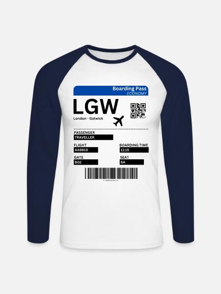 London Gatwick LGW Airport Flight Ticket Idea - Unisex Long Sleeve Baseball T-Shirt - white/navy