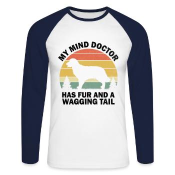 My Mind Doctor Has Fur And A Wagging Tail Golden R - Unisex Long Sleeve Baseball T-Shirt - white/navy - Front - Nik (191cm)