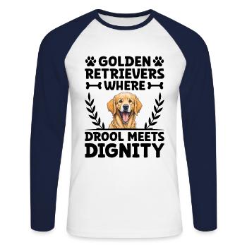 Golden Retrievers Where Drool Meets Dignity GR Dog - Unisex Long Sleeve Baseball T-Shirt - white/navy - Front - Nik (191cm)