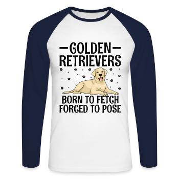Golden Retrievers Born To Fetch Forced To Pose GR - Unisex Long Sleeve Baseball T-Shirt - white/navy - Front - Nik (191cm)