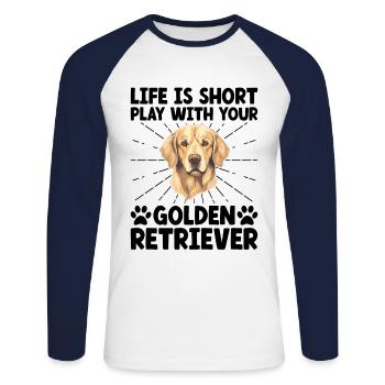 Das Leben ist kurz: Spiel mit Ihrem Golden Retriever GR D - Unisex Baseballshirt langarm - Weiß/Navy - Vorne - Nik (191cm)
