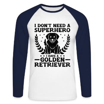 Je n’ai pas besoin d’un super-héros J’ai un golden retriever - T-shirt baseball manches longues Homme - blanc/marine - Devant - Nik (191cm)