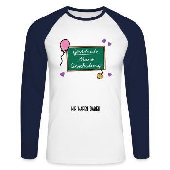 Gästebuch Meine Einschulung Schulbeginn Schulstart - Unisex Baseballshirt langarm - Weiß/Navy - Vorne - Nik (191cm)