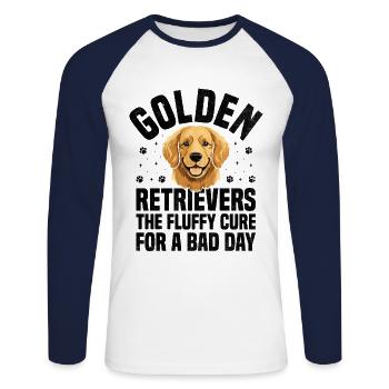 Golden Retriever: Das flauschige Heilmittel für einen schlechten Tag GR - Unisex Baseballshirt langarm - Weiß/Navy - Vorne - Nik (191cm)