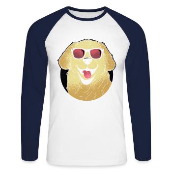 Golden Retriever Sonnenbrille GR Dog Retriever - Unisex Baseballshirt langarm - Weiß/Navy - Vorne - Nik (191cm)
