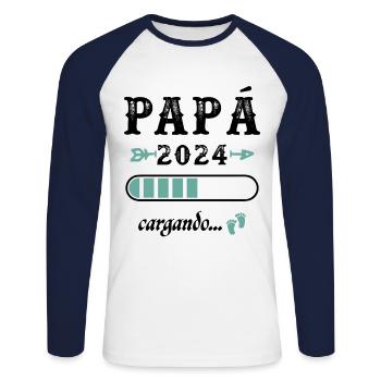 Papa 2024 Loading Geschenk Zukunft Vater - Unisex Baseballshirt langarm - Weiß/Navy - Vorne - Nik (191cm)