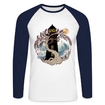 Phares maritimes mystiques Phare Arbre de lune - T-shirt baseball manches longues Homme - blanc/marine - Devant - Nik (191cm)