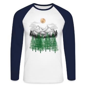 mountain forest nature mountains spruce tree - Unisex Long Sleeve Baseball T-Shirt - white/navy - Front - Nik (191cm)