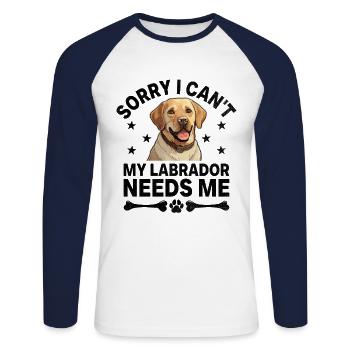 Tut mir leid, dass ich nicht kann Mein Labrador braucht mich Laborhund Apportieren - Unisex Baseballshirt langarm - Weiß/Navy - Vorne - Nik (191cm)