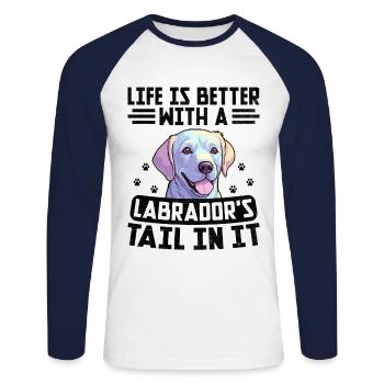 Das Leben Ist Besser Mit Dem Schwanz Eines Labradors Darin Labrad - Unisex Baseballshirt langarm - Weiß/Navy - Vorne - Nik (191cm)