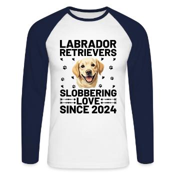Labrador Retrievers Slobbering Love Since 2024 Lab - Unisex Long Sleeve Baseball T-Shirt - white/navy - Front - Nik (191cm)