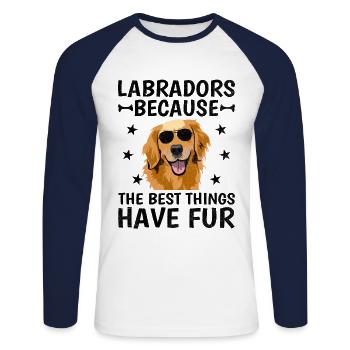 Labradore, weil die besten Dinge Fell haben Labrado - Unisex Baseballshirt langarm - Weiß/Navy - Vorne - Nik (191cm)