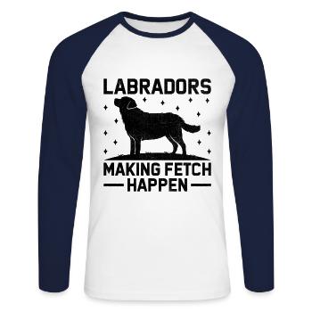 Labradors Making Fetch Happen Labrador Retriever L - Unisex Long Sleeve Baseball T-Shirt - white/navy - Front - Nik (191cm)