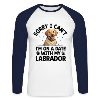 Désolé je ne peux pas, j’ai un rendez-vous avec mon labrador Retri - T-shirt baseball manches longues Homme - blanc/marine - Devant - Nik (191cm)