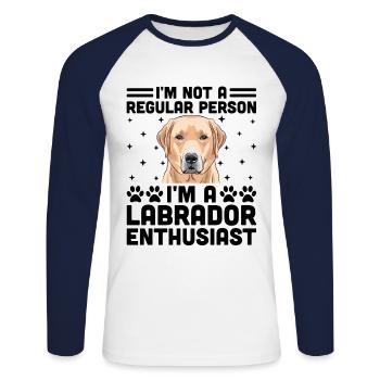 Ich bin kein normaler Mensch, ich bin ein Labrador-Enthusiast - Unisex Baseballshirt langarm - Weiß/Navy - Vorne - Nik (191cm)