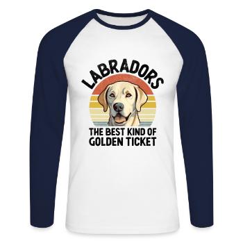 Labradors The Best Kind Of Golden Ticket Labrador - Unisex Long Sleeve Baseball T-Shirt - white/navy - Front - Nik (191cm)