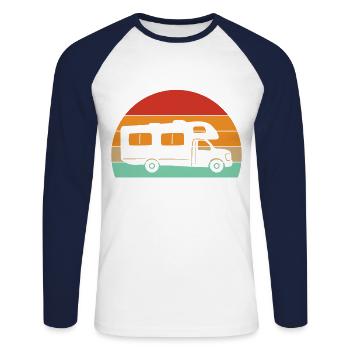 Vintage Autocaravana Gift Campervan - Unisex Long Sleeve Baseball T-Shirt - white/navy - Front - Nik (191cm)