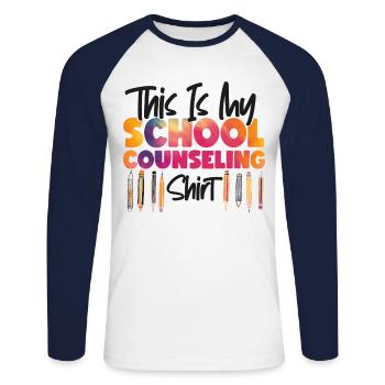 Conseiller scolaire Aquarelle Ceci - T-shirt baseball manches longues Homme - blanc/marine - Devant - Nik (191cm)