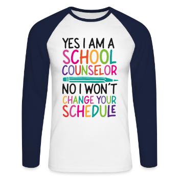 Conseiller scolaire Oui Je suis une école - T-shirt baseball manches longues Homme - blanc/marine - Devant - Nik (191cm)