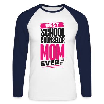 Conseillère scolaire Maman Meilleure école - T-shirt baseball manches longues Homme - blanc/marine - Devant - Nik (191cm)