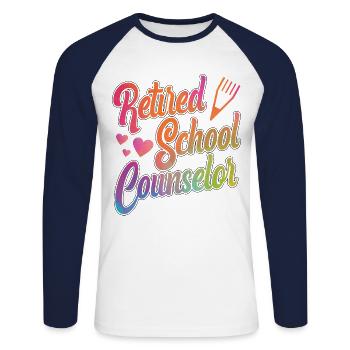 School Counselor Retired - Unisex Baseballshirt langarm - Weiß/Navy - Vorne - Nik (191cm)