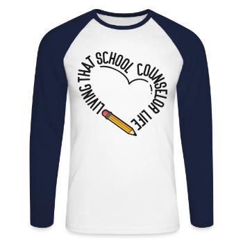 School Counselor Heart Living That - Unisex Baseballshirt langarm - Weiß/Navy - Vorne - Nik (191cm)