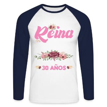 Geschenk zum 30. Geburtstag einer Frau aus dem Jahr 1994 - Unisex Baseballshirt langarm - Weiß/Navy - Vorne - Nik (191cm)