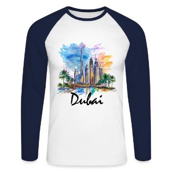Dubai Skyline Arab Emirates - Unisex Baseballshirt langarm - Weiß/Navy - Vorne - Nik (191cm)