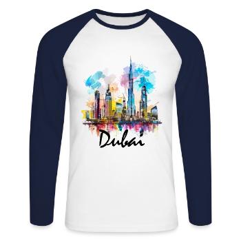 Dubai Skyline Arab Emirates - Unisex Baseballshirt langarm - Weiß/Navy - Vorne - Nik (191cm)