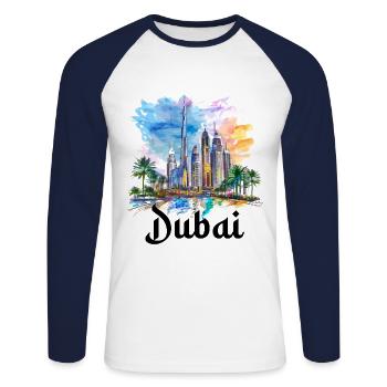 Dubai Skyline Arab Emirates - Unisex Baseballshirt langarm - Weiß/Navy - Vorne - Nik (191cm)