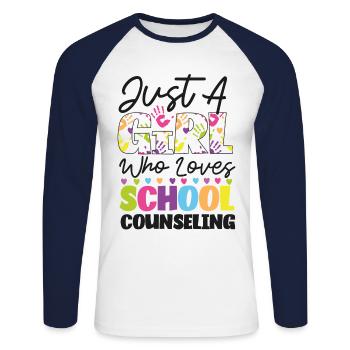 Conseillère scolaire Juste une fille qui - T-shirt baseball manches longues Homme - blanc/marine - Devant - Nik (191cm)