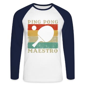 Ping pong master Gift Humor - Unisex Long Sleeve Baseball T-Shirt - white/navy - Front - Nik (191cm)
