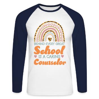 Conseillère scolaire Rainbow Behind - T-shirt baseball manches longues Homme - blanc/marine - Devant - Nik (191cm)